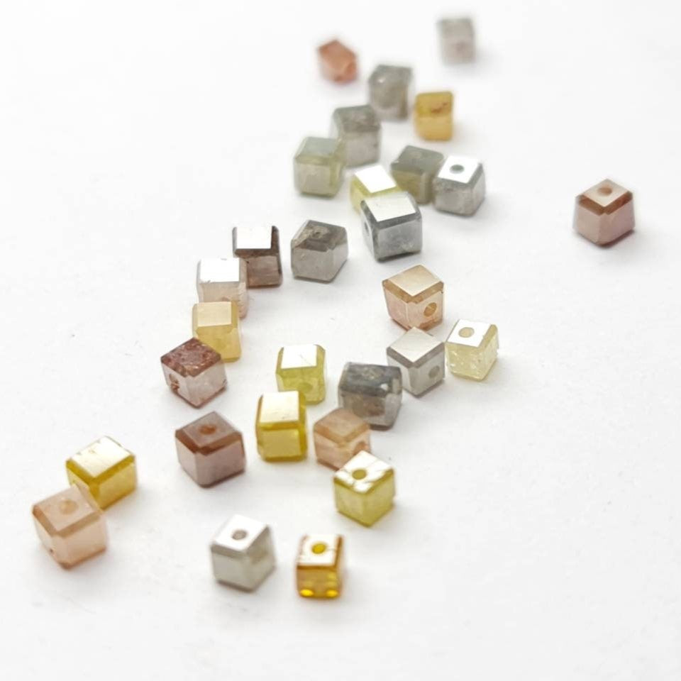 2 Carat Diamond Beads Drilled Polished Color Cubes