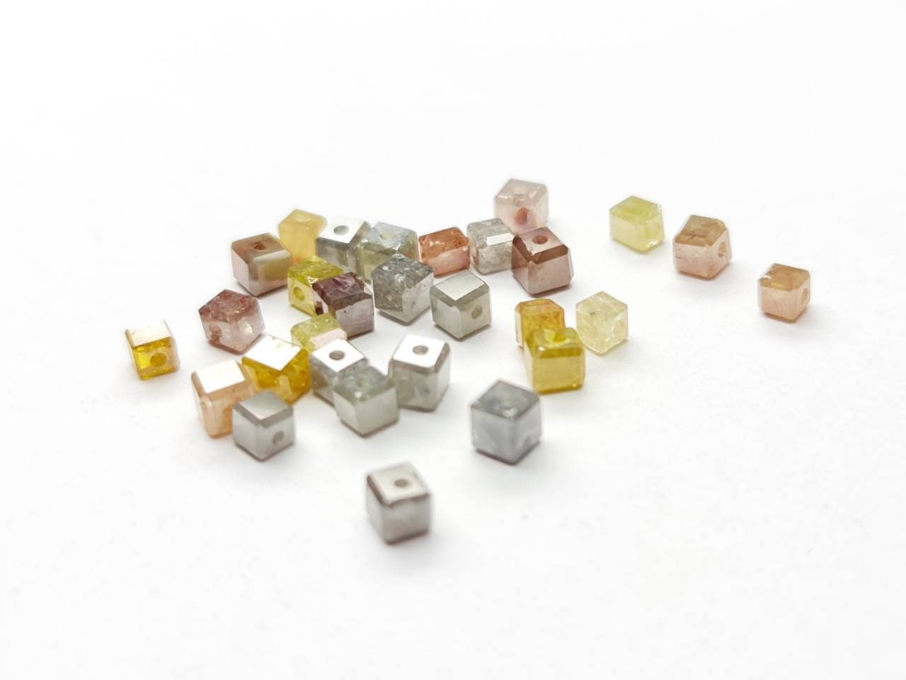 2 Carat Diamond Beads Drilled Polished Color Cubes