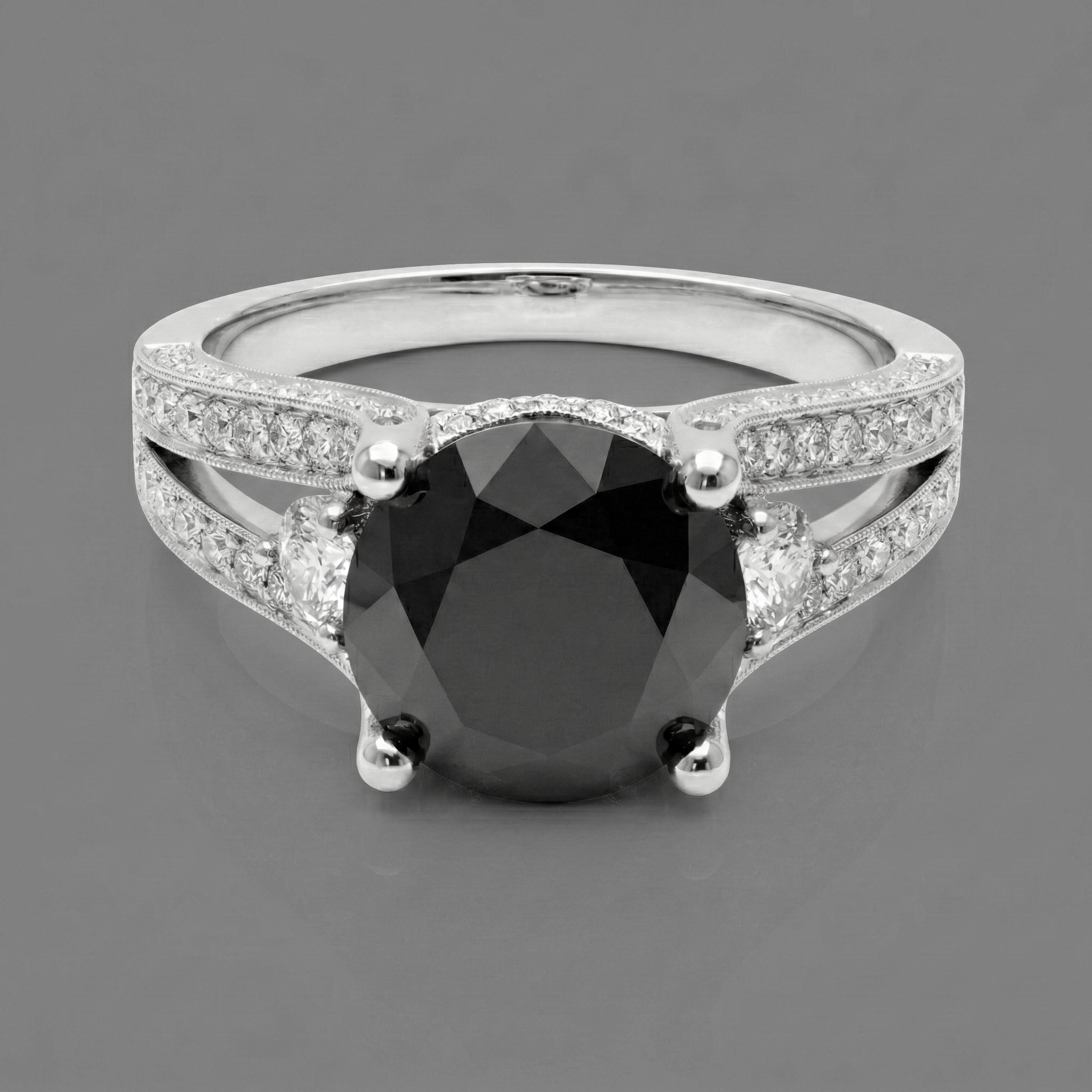 4.60 Carat Black Round Diamond Engagement Ring Solid 14K White Gold