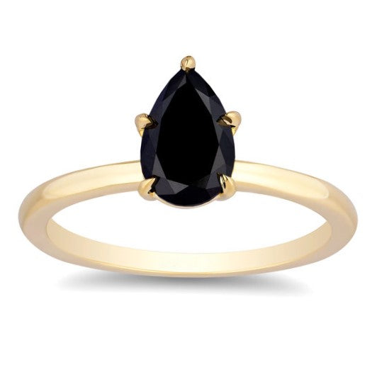 3 Carat 14K Yellow Solid Gold Solitaire Pear Black Diamond Engagement Ring Perfect Gift For Her - Blackdiamond