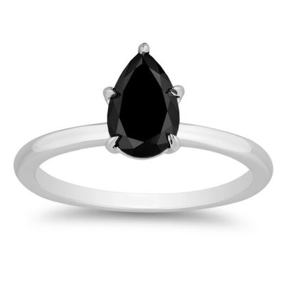 1 Carat Natural Diamond Solitaire Ring Black Diamond Pear Shape 14K Rose Gold Engagement Ring - Blackdiamond