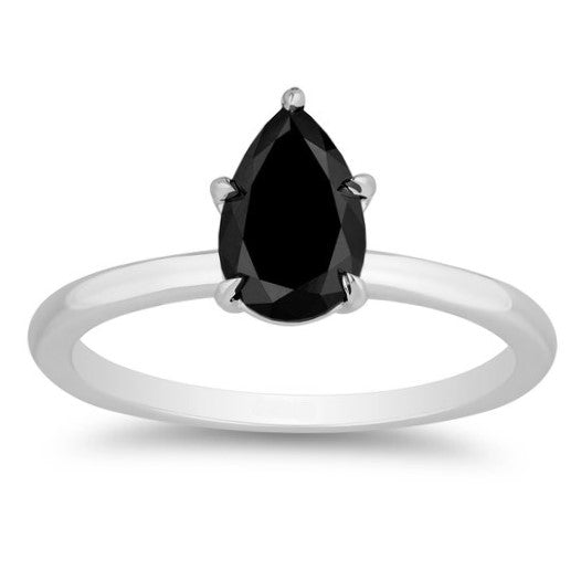 1.50 Carat Solitaire Pear Shape Black Diamond 14K White Gold Engagement Ring Customize Yellow Gold Rose Gold - Blackdiamond