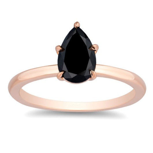 2 Carat 14K Rose Gold Solitaire Pear Shape Black Diamond Engagement Ring Perfect Gift For Her - Blackdiamond