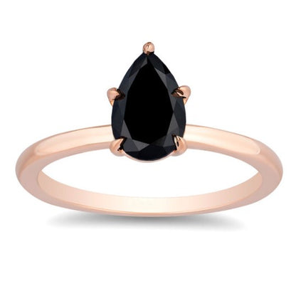 1 Carat Natural Diamond Solitaire Ring Black Diamond Pear Shape 14K Rose Gold Engagement Ring - Blackdiamond