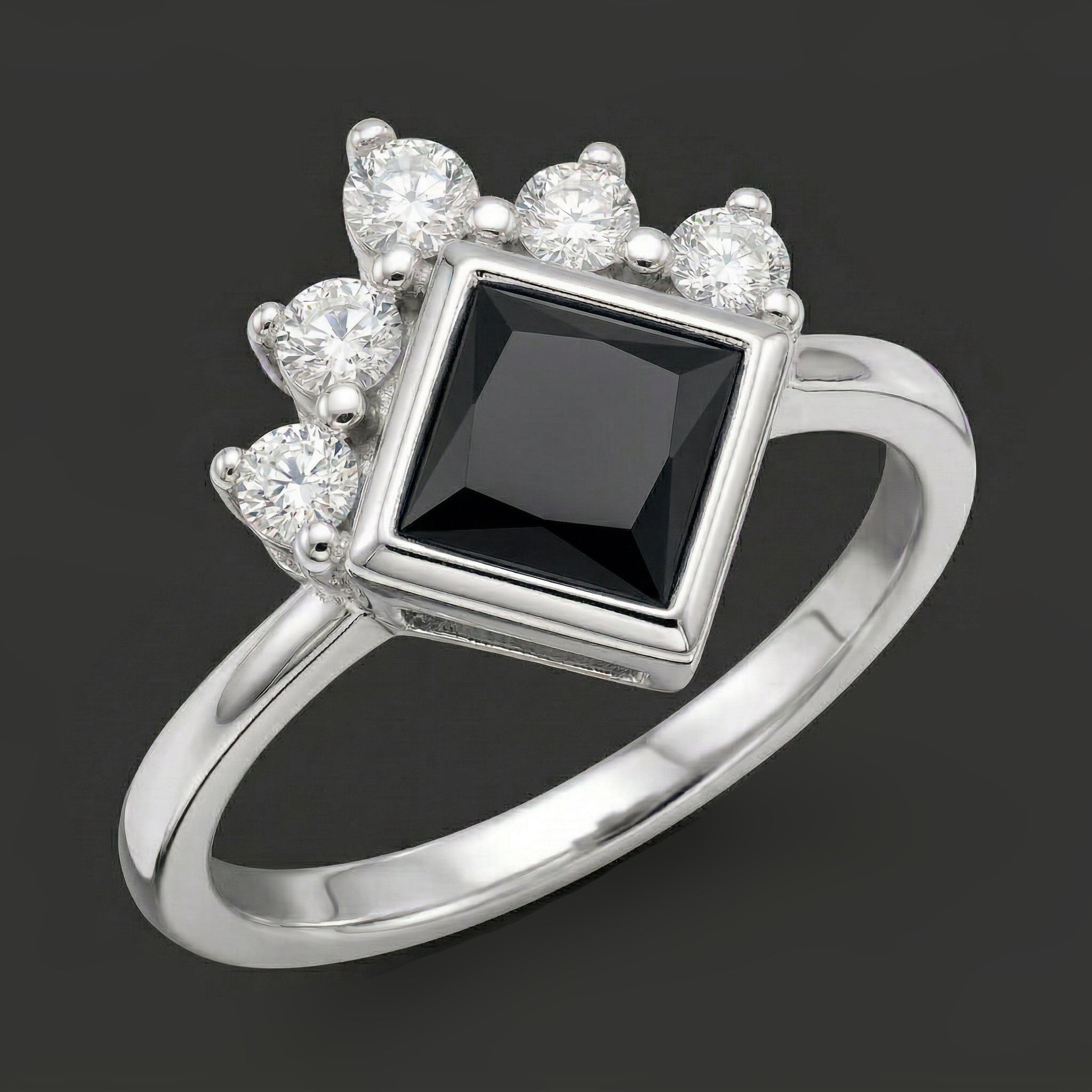 2 Carat Black Princess Cut Diamond Engagement Ring 14K White Gold