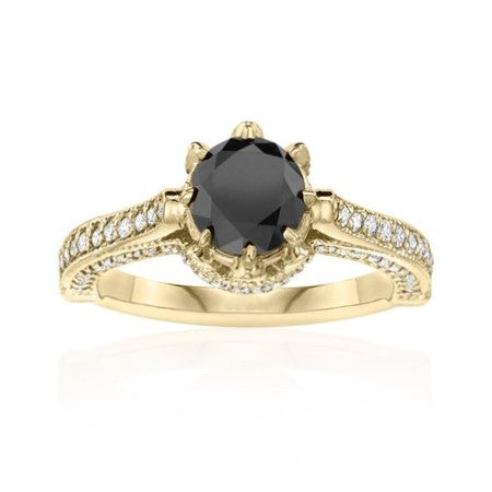 Real Black and White Diamond Ring 14K Yellow Gold