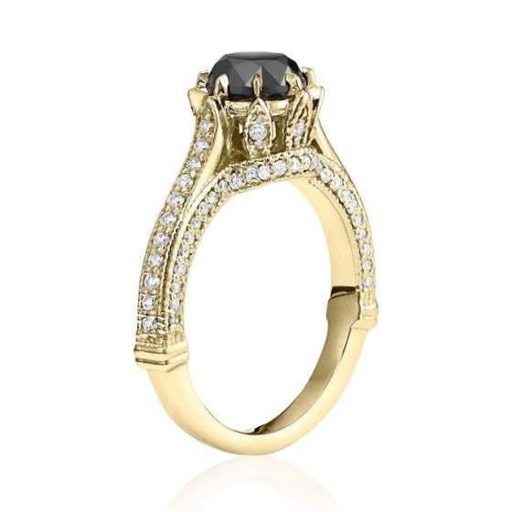 Real Black and White Diamond Ring 14K Yellow Gold - Blackdiamond