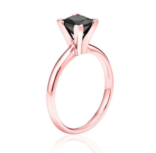 1.50 Carat Solitaire Princess Shape Black Diamond 14K White Gold Engagement Ring Customize In Rose Gold Yellow Gold - Blackdiamond