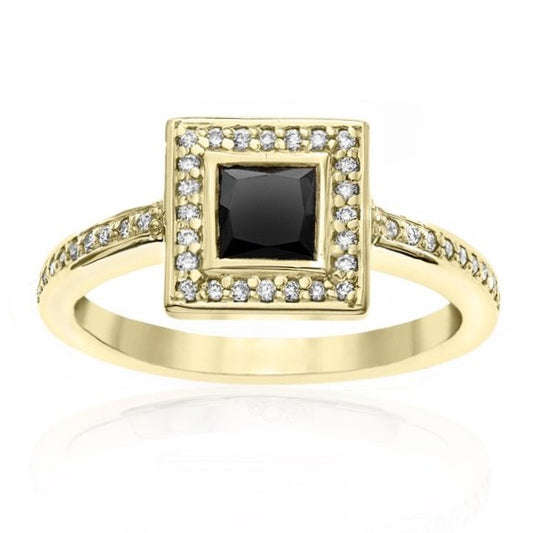 Maya Black and White Diamond Ring 14k Yellow Gold Engagement Pave Band - Blackdiamond