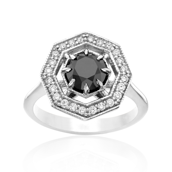 The Octa Black and White Diamond Ring 14k Rose Gold - Blackdiamond