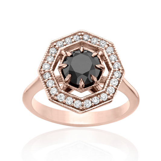 The Octa Black and White Diamond Ring 14k Rose Gold