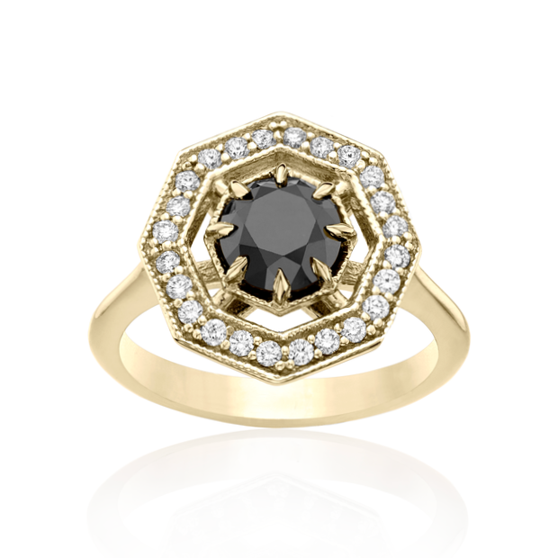 The Octa Black and White Diamond Ring 14k Rose Gold - Blackdiamond