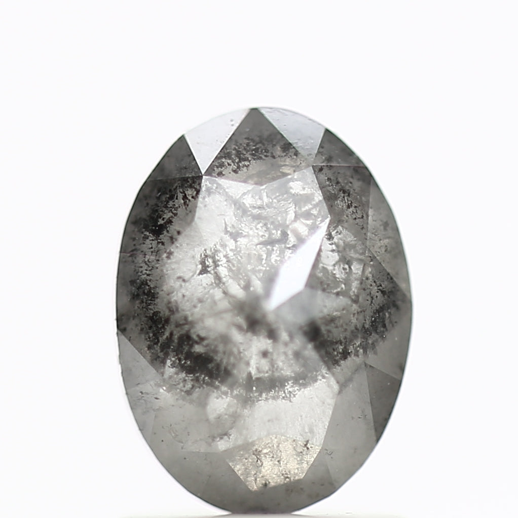 1.31 Carat Natural Salt Pepper Diamond Gray Rose Cut Brilliant Oval 7.72 MM
