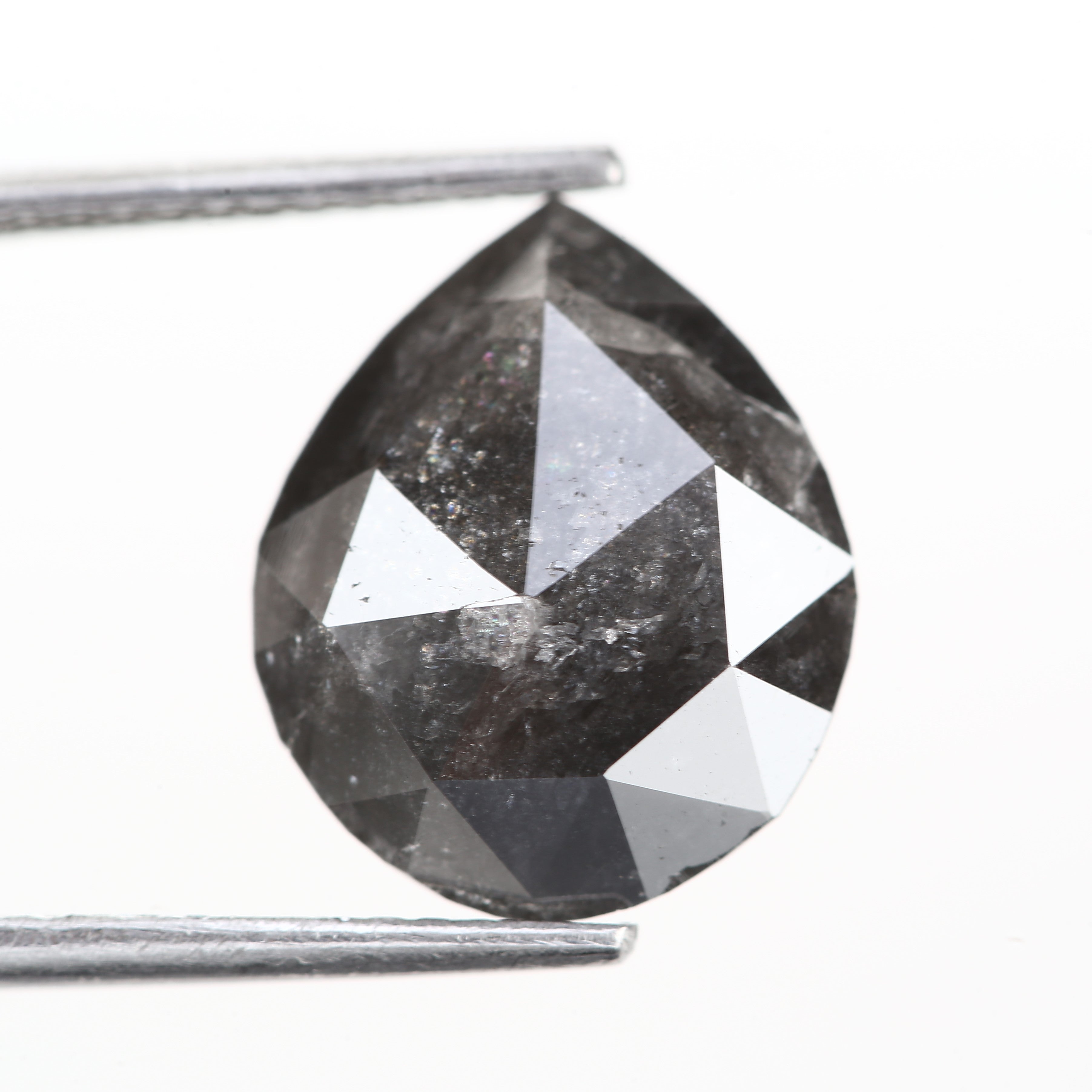 3.72 Carat Natural Pear Rose Cut Salt and Pepper Diamond 12.43 MM