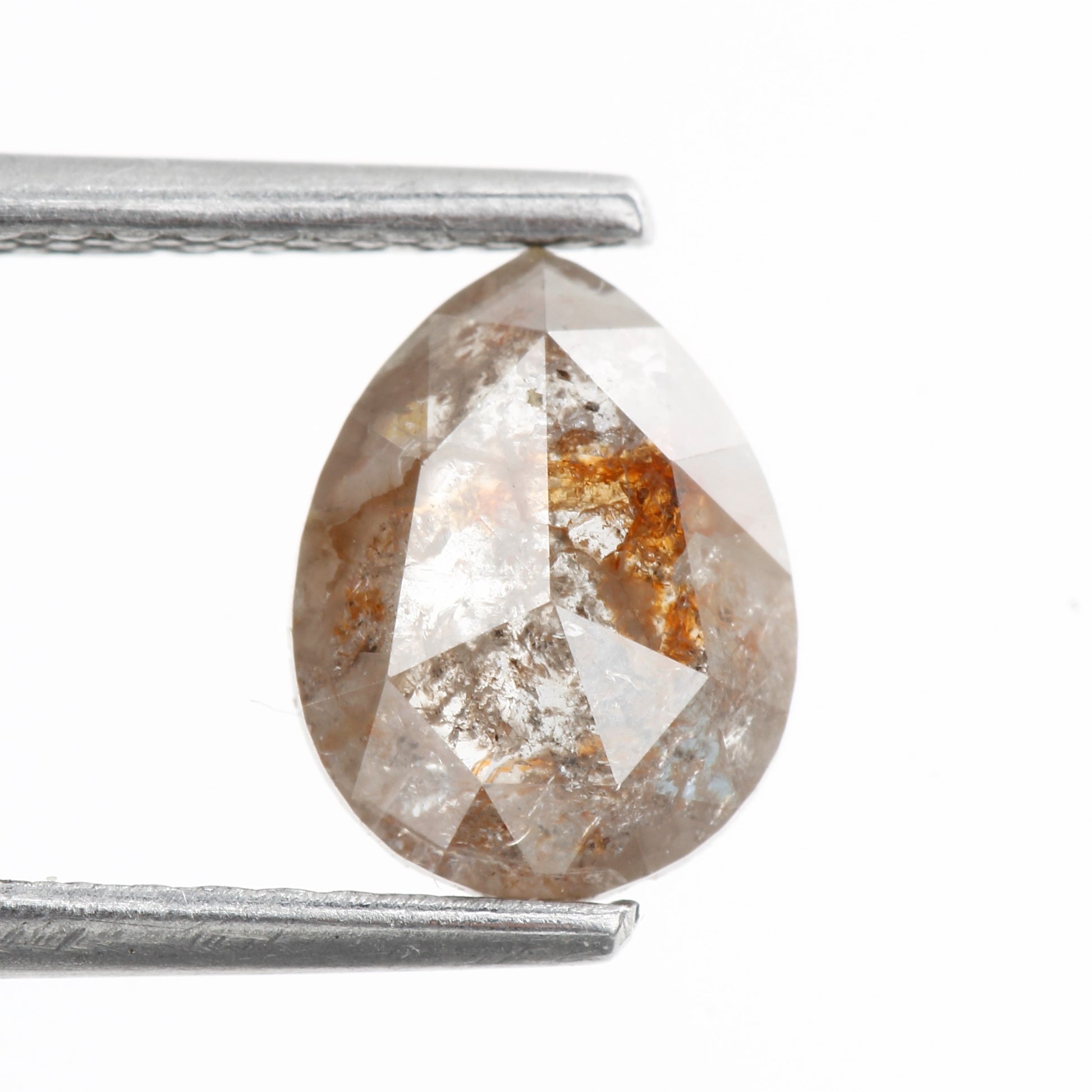  Natural Pear Rose Cut Orange Gray Rustic Diamond