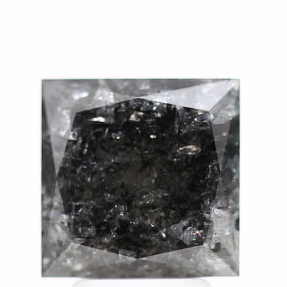 4.20 Carat 8.4 MM Natural Fancy Icy Black Princess Salt Pepper Diamond