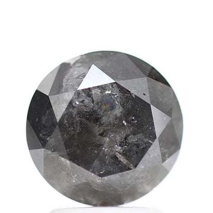 2.52 Carat 8 MM Round Cut Fancy Gray Salt and Pepper Natural Diamond