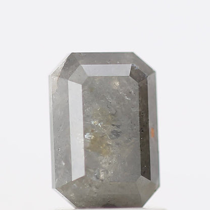 1.56 Carat 7.55 MM Natural Fancy Gray Emerald Cut Salt Pepper Diamond