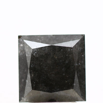 2.50 Carat 7.55 MM Natural Gray Princess Cut Salt and Pepper Diamond