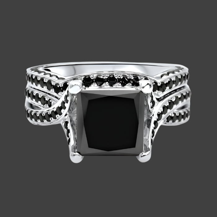 4.30 Carat Black Princess Cut Diamond Engagement Ring Bridal Set 14K White Gold 3