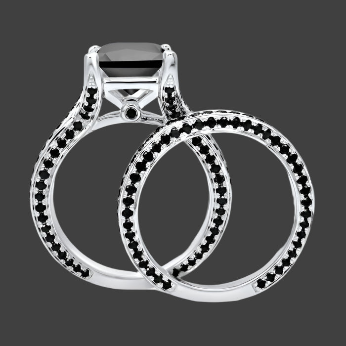4.30 Carat Black Princess Cut Diamond Engagement Ring Bridal Set 14K White Gold 4