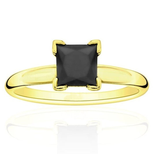1 Carat Princess Cut Black Diamond Solitaire Ring 14K Yellow Gold Engagement Ring