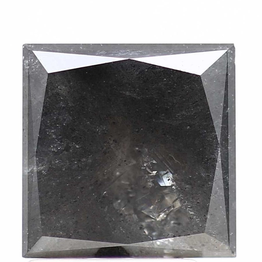 1.96 Carat 7.1 MM Natural Gray Princess Cut Salt and Pepper Diamond - Blackdiamond