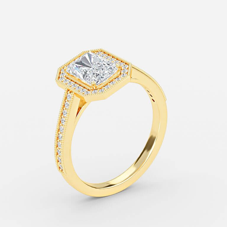 Flswin Radiant Halo Engagement Ring 14K / 18K Solid Gold