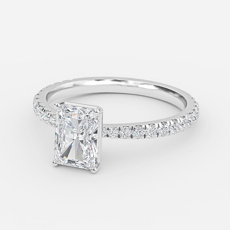 Crown Radiant Diamond Band Engagement Ring 14K / 18K Solid Gold