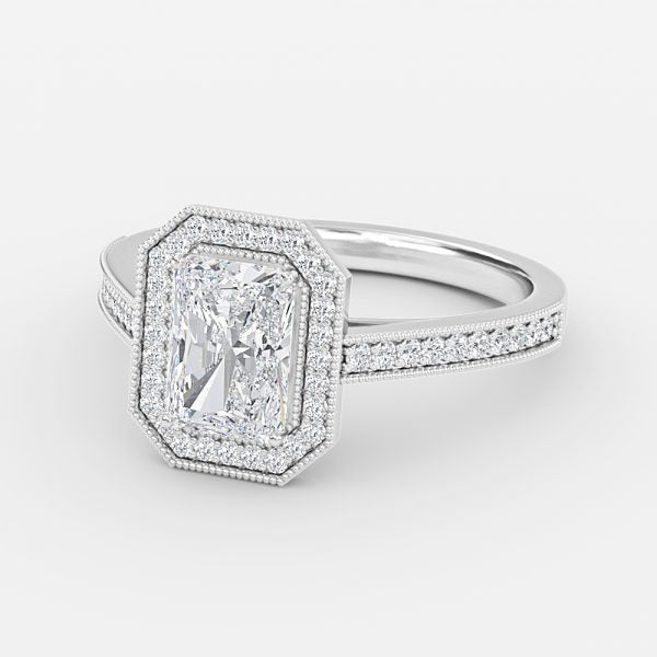 Flswin Radiant Halo Engagement Ring 14K / 18K Solid Gold