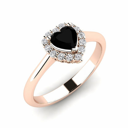 0.45 Carat Black Diamond Heart Ring Frostine 14K Rose Gold