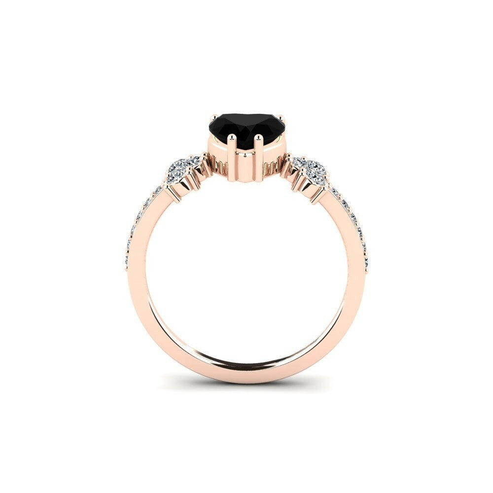 Black Diamond Heart Engagement Ring Ram 14K Rose Gold