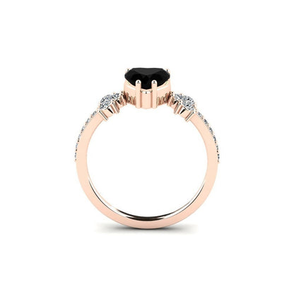 Black Diamond Heart Engagement Ring Ram 14K Rose Gold