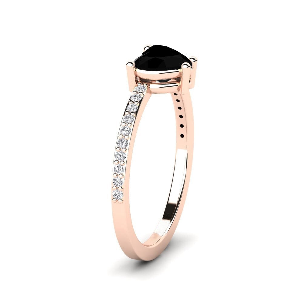 Black Diamond Heart Ring Joy 14K Rose Gold