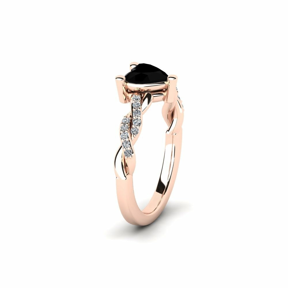 Black Diamond Heart Engagement Ring Oren 14K Rose Gold