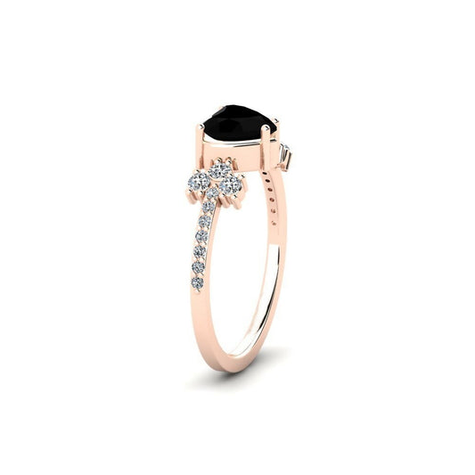 Black Diamond Heart Engagement Ring Ram 14K Rose Gold