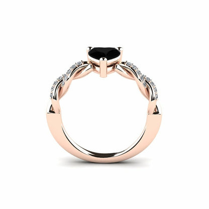 Black Diamond Heart Engagement Ring Oren 14K Rose Gold