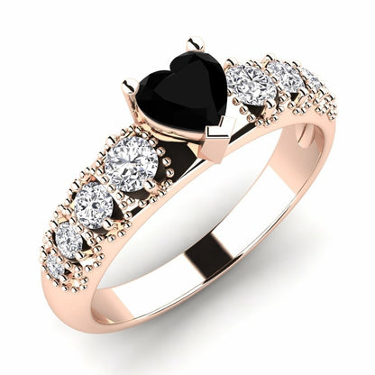 Black Diamond Heart Ring Isadora 14K Rose Gold