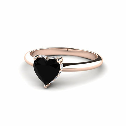 Black Diamond Heart Ring Fiona 14K Rose Gold