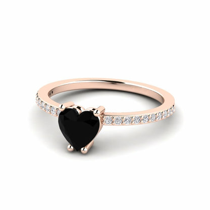 Black Diamond Heart Ring Joy 14K Rose Gold