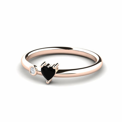 Black Diamond Heart Engagement Ring Jasper 14K Rose Gold