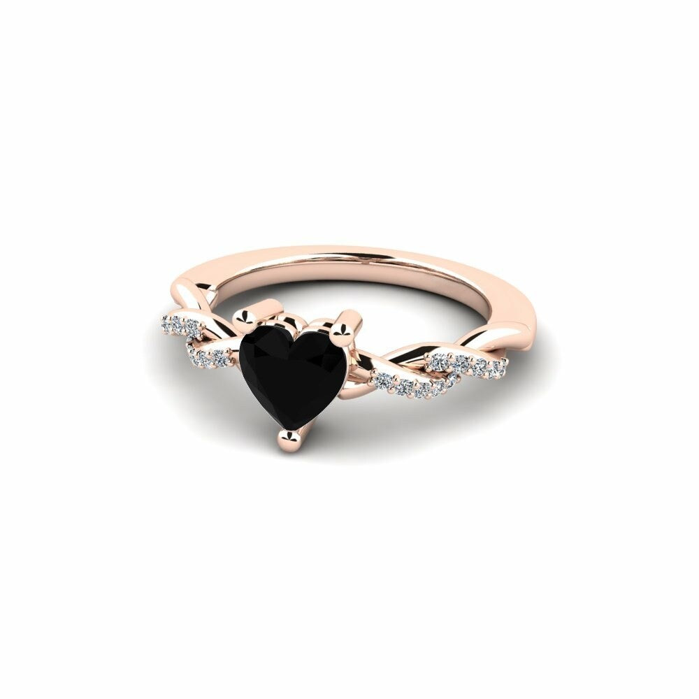 Black Diamond Heart Engagement Ring Oren 14K Rose Gold