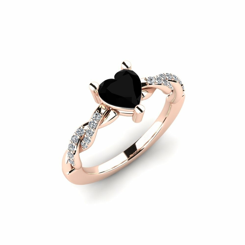 Black Diamond Heart Engagement Ring Oren 14K Rose Gold