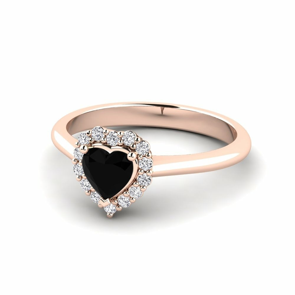 0.45 Carat Black Diamond Heart Ring Frostine 14K Rose Gold