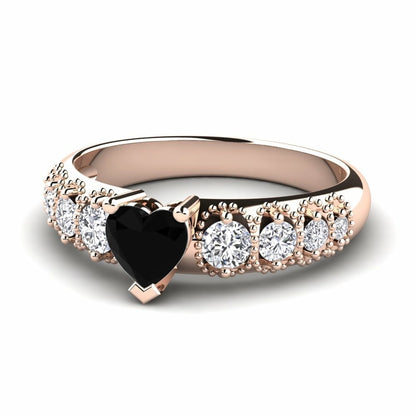 Black Diamond Heart Ring Isadora 14K Rose Gold