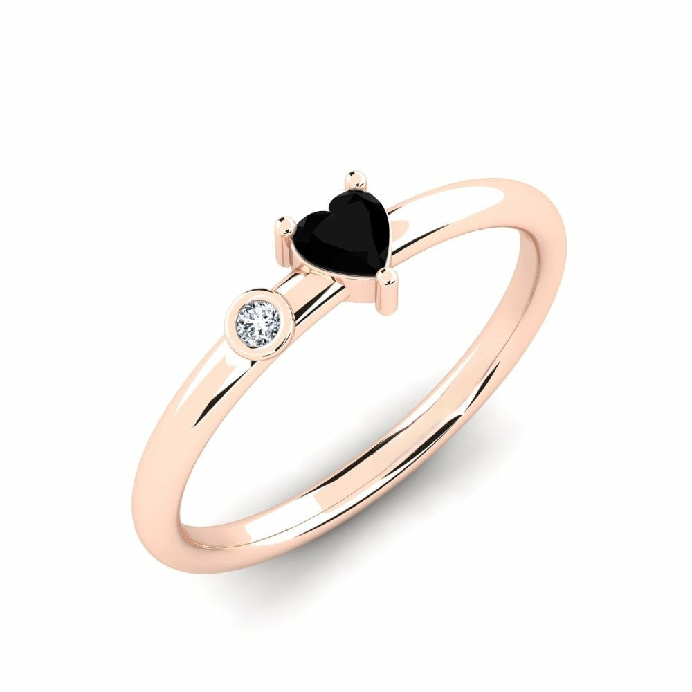 Black Diamond Heart Engagement Ring Jasper 14K Rose Gold