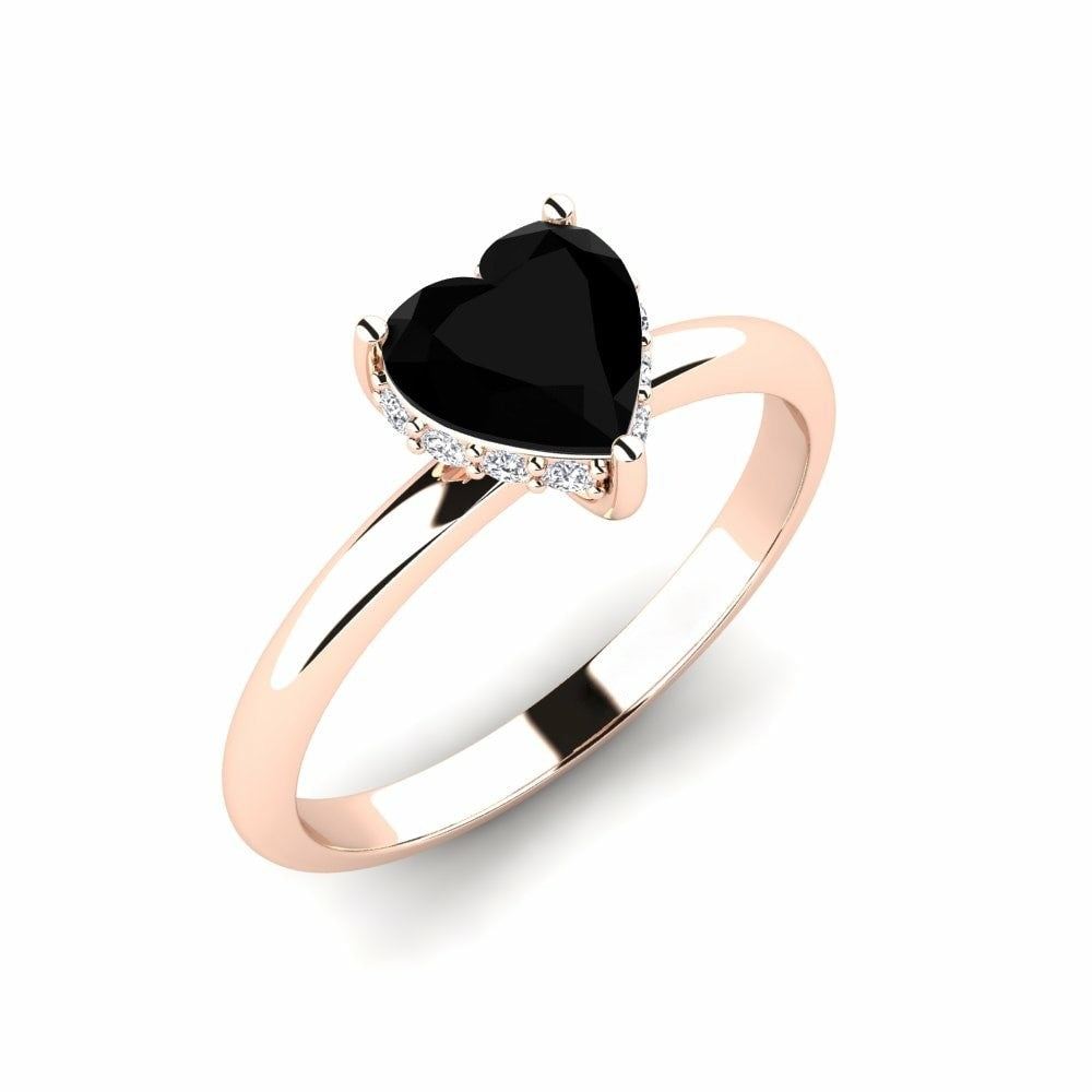 Black Diamond Heart Ring Fiona 14K Rose Gold