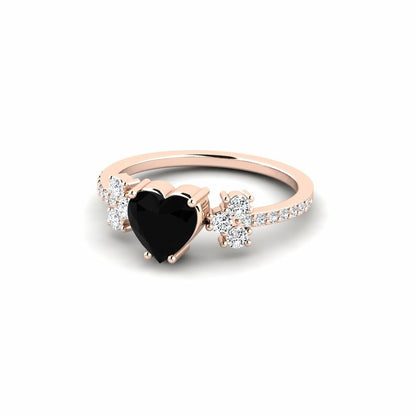 Black Diamond Heart Engagement Ring Ram 14K Rose Gold