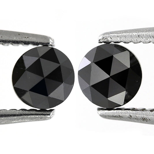 0.61 Carat Round Rose Cut Fancy Black Diamond Pair For Solitaire Diamond Earrings