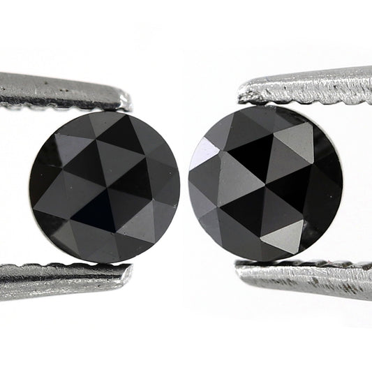 0.61 Carat Round Rose Cut Fancy Black Diamond Pair For Solitaire Diamond Earrings - Blackdiamond